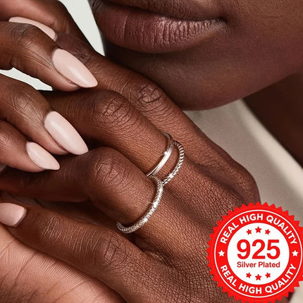 925 Silver Plated Stackable Rings Set Sparkling CZ High-Quality Elegant Finger Jewelry for Women Perfect for Daily Wear