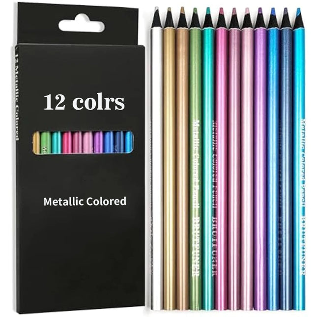 12 Colors Metallic Colored Pencil Colored Drawing Pencil Sketching Pencil Painting Colored Pencils Art Supplies Color Pencil Set