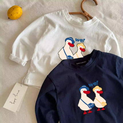 Cartoon Tshirt For Boys And Girls New Casual Long-sleeved Tops Simple Lovely Round Neck Base Shirt Printing Tees Baby Clothing