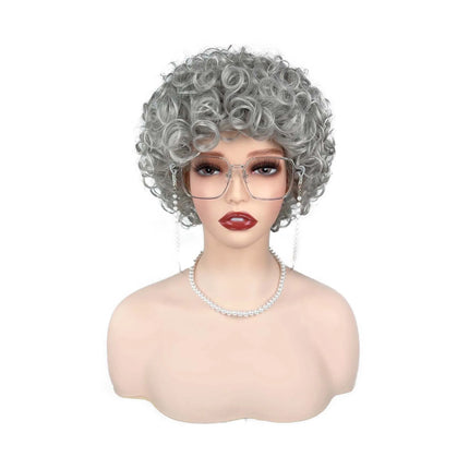 Adult Short Orange and Silver-Gray Curly Wig, Soft and Breathable, Heat-resistant Synthetic Fiber, Suitable for Daily Wear