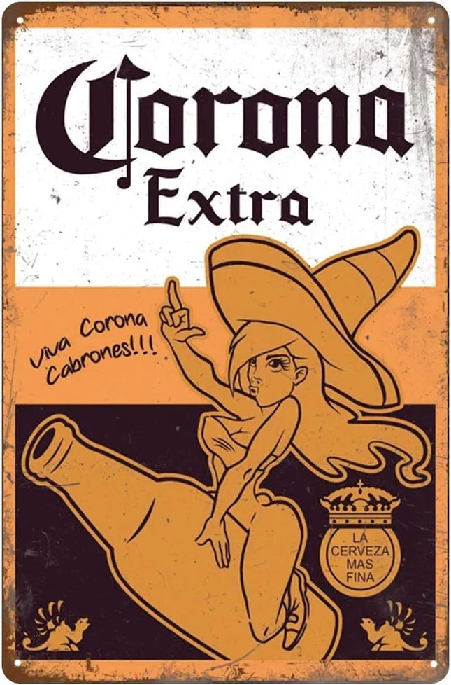 Reproduction Nostalgic Vintage Style Tin Sign, Wall Decor for Kitchen Bar Diner, 8 By 12  (Corona)