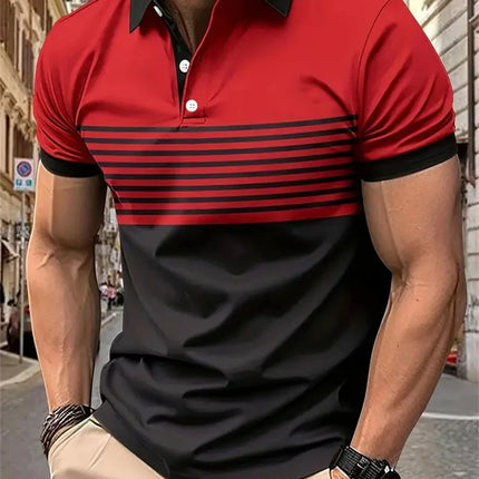 Men's Golf Stripe Polo Shirt Casual Short-Sleeve Solid Color Lapel Fashion New Business Sports Breathable T-Shirt Top