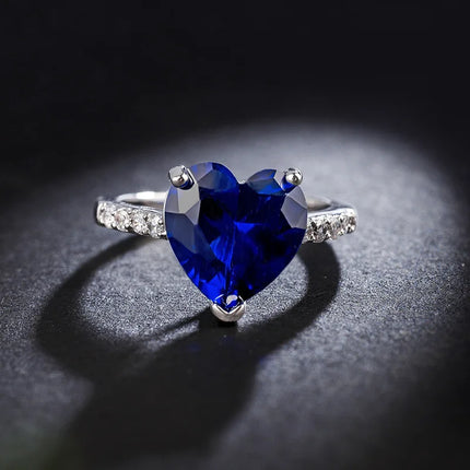 Buyee 925 Sterling Silver Female Fashion Ring Finger Blue Crystal Ring for Women Classic Fine Jewelry Gift