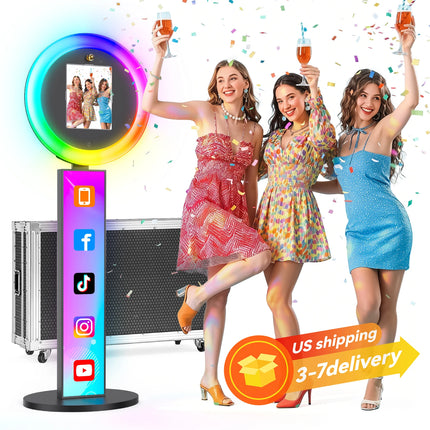 Portable ipad Photo Booth For Birthday Party Event RGB Ring Light Photobooth APP Remote Control US Ship With Hard Flight Case