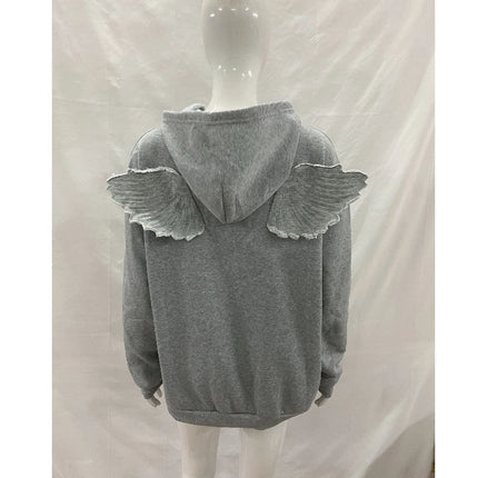 Angel Wings Hooded Sweatshirt Y2K Style Zipper Solid Color Cute Streetwear Top for Role-playing 2026 New Release