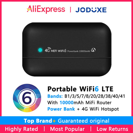 JODUXE 4G LTE WiFi Router WiFi 6 10000mAh Mobile WiFi Wireless Modem Pocket WiFi 300Mbps Hotspot Global Frequency Bands