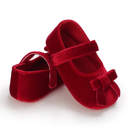 Spring and Autumn Red Fluffy Children's Shoes 0-1 Year Old Women's Treasure Bow Solid Color Princess Soft soled Shoes Baby Shoes