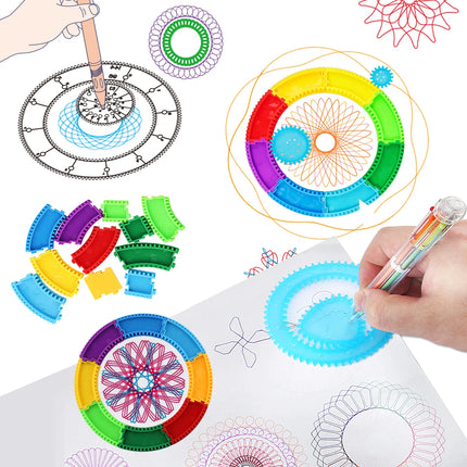 Spirograph Spiral Art Drawing Kit for kids, Fun Shapes Drawing Art Set Classic Gear Design Toys Drawing Rulers with book