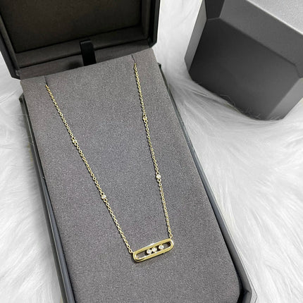 Luxury sliding lucky bead necklace with 925 stainless steel three-diamond pendant, women's jewelry.