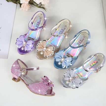 10 Colors Children Princess Sandals Kids Girls Wedding Shoes High Heels Dress Shoes Bowtie Gold Pink Blue Silver Shoes For Girls