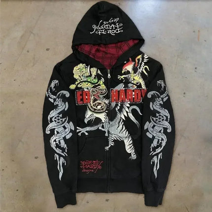 Women Men Y2K Fashion Hoodie Letter Graphics Print Zip Hoodie Clothes Women Hip-hop Long Sleeve Sweatshirt Oversized Top