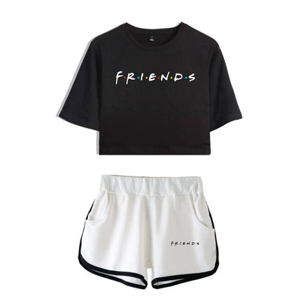Fashion Youthful Trendy Show I'll Be There for You Short Sleeve Shorts+lovely T-shirts Dew navel Girl suits Two Piece Set