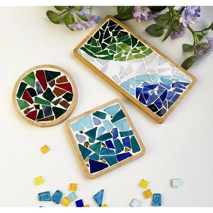 Handmade DIY Mosaic Cup Mat Bottom Bamboo Pad Heart Square Coaster Parent-Child Early Education Free Creation Handicraft Toys
