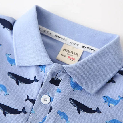 Boys Polo Shirts Summer Kids Cartoon Whale Dolphin Print Short Sleeve Lapel T-shirt Tops Children Casual Clothing For 2-7 Years