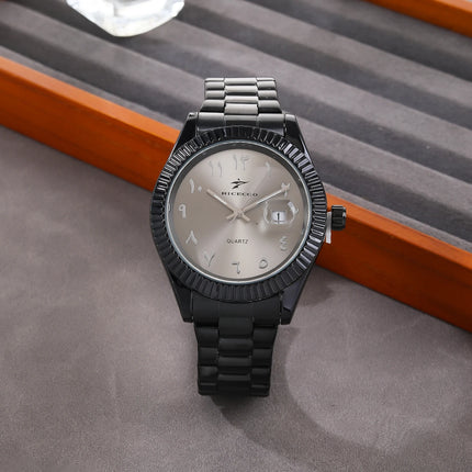 Trendy Black Warrior Fashion Business Quartz Watch Black Steel Strap Simple Scale Date Display Versatile Texture Men's Watch