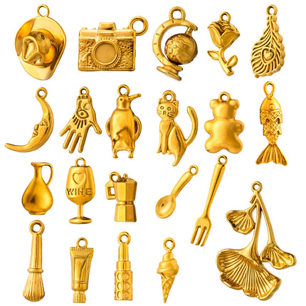 5pcs Creative Stainless Steel Moon Wine Cup Flower Spoon Fork Cat Bear Animals Small Pendants Charms for Jewelry Making Supplies