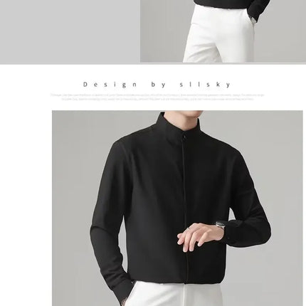 New Autumn Men's Shirt Lightweight Chic Korean Style Slim Fit Ice Silk Long Sleeve Casual Business Shirt Trendy