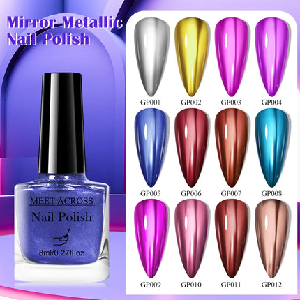 8ml Metallic Nail Polish Mirror Effect Fast Drying Long-Lasting Nail Art Polish DIY No Lamp Cure Manicure Nail Supplies