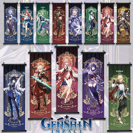 Genshin Impact Poster Anime Hot Games Wall Artwork Hutao Klee Vendi Canvas Painting Print Hanging Scroll Home Decoration Gift