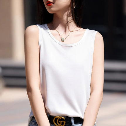 High-End Acetate Fiber Women's Knitted T-shirt with Suspender European Fashion Style Popular Women's Top
