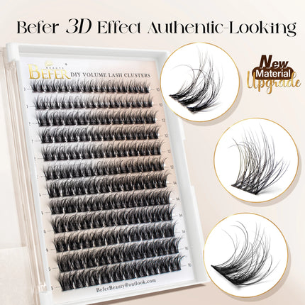 Befer 144pcs Lash Clusters 3D Natural Fluffy Cluster Lashes DIY Lash Extension 10-16mm Hight Quality Soft Super Thin Band Makeup