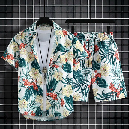 Summer Short Sleeve Flower Shirt Men's Beach Sets Hawaiian Island Style Retro Handsome Casual Thin Shirt Hawaiian Shirt
