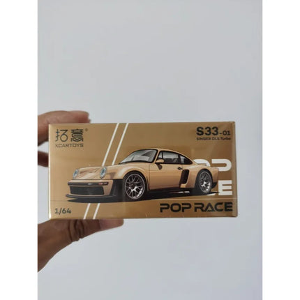 In Stock POP RACE 1:64 PR640132 Porsche Singer DLs Turbo Gold, Skyline GT-R (R34) V-Spec Il Alloy Die Cast Car Model
