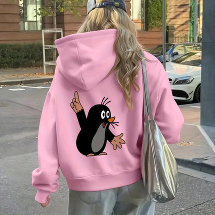 Women's autumn and winter warm and loose casual NOPE not today printed suede long sleeved hooded sweatshirt