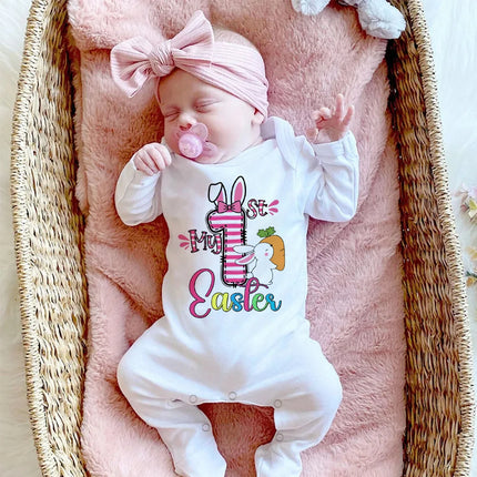 My First Easter Bunny Printed Baby Babygrow Sleepsuit Bodysuit Newborn Coming Home Hospital Outfit Infant Easter Party Romper