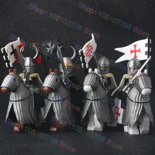 MOC Medieval Military Crusader Knight Building Blocks Castle Army Soldier Figure Horse Mount Shield Sword Accessories Bricks Toy