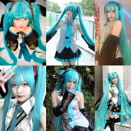 Long Synthetic Hair Clips 2 Ponytails Lolita Green Pink Heat Resistant Party Wigs Synthetic Hair Hatsune Miku Wig Cosplay