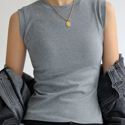 Women's Cotton Round Neck Colorful Basic Sleeveless Undershirt Tops Tees with Coverage for Side Cleavage