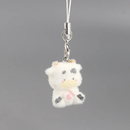 Flocking Animal Dog Cat Pendant Cute Keychain Keyring Bag Earphone Car Keychain Decor Keychains Accessories Phone Chain Lanyard