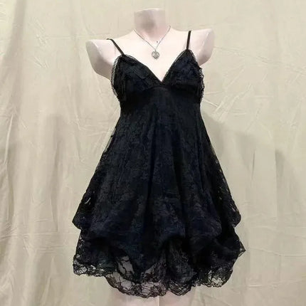 Gothic Retro Sweet Bud Mini Dress Women Harajuku Y2k Strap Dress Y2K Aesthetic Club Party Fashion Outfits