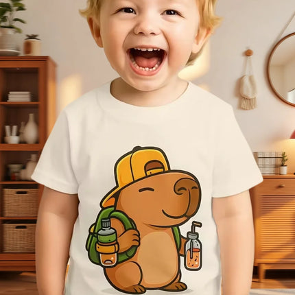 Cute Capybara Boy Clothes Cartoon Graphic Short Sleeve Tee Boy Child T-Shirt Summer Loose Top Fashion Kids Clothes Boys Clothing