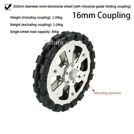 40Kg Load Omnidirectional Wheel Caster Tires 127mm 152mm 203mm Omni Wheel with Flange Coupling Robot ROS Platform Robot Wheel