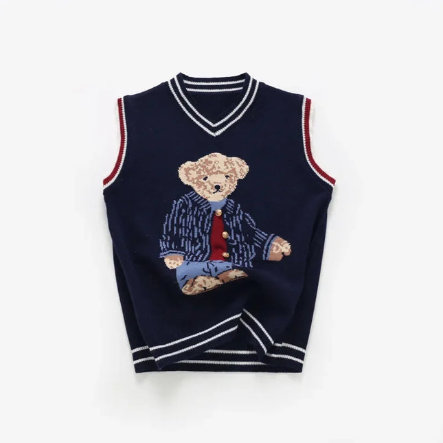 Vest Sweater for Kids Bear Knit Tops Sleeveless Christmas Knitted Pullover Cute Baby Boys Girls Clothes Children Sleeveless Tops