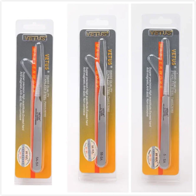 100% VETUS Original Stainless Steel Anti-static Eyelash Tweezers Super Fine Tip High Precision Tweezers Makeup Tool