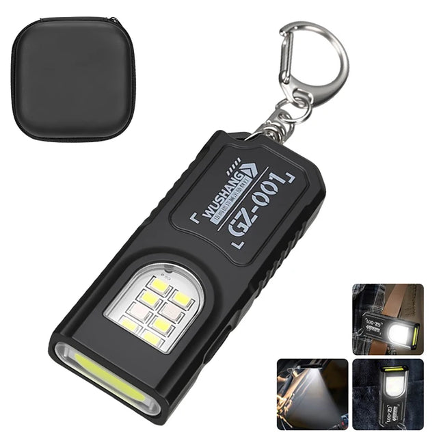 Mini COB LED Keychain Flashlight USB Rechargeable Torch with Magnetic Portable Powerful Work Light Outdoor Emergency Light