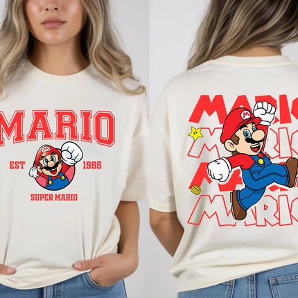 2026 New Super Mario graphic unisex cotton shirt, There are children's sizes, Mario summer movie Men's fashion Harajuku T-shirt