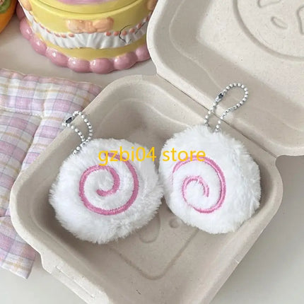 13MD Plush Fish Cake Charm Keychain Decorative Bag Accessory Car Hanging Decoration
