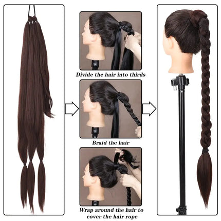 Synthetic Long Braided Ponytail Extension with Hair Tie Straight Wrap Around Natural Soft Hair Piece Daily Wear 30 Inch 160 Gram