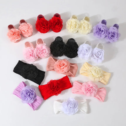 2Pcs Baby Headband Socks Set Baby Girl Flower Headbands Rubber Soles Anti Slip Socks Infant Toddler Turban Girl Hair Accessories