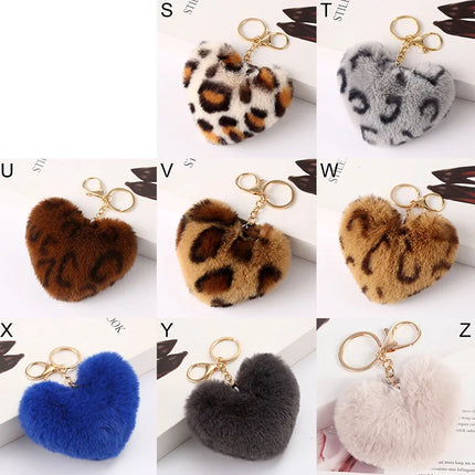 New Heart Plush Hair Ball Keychain Women Leopard Pompom Love Car Key Chain Bags Pendant Hairball Key Rings Jewelry llaveros 키링
