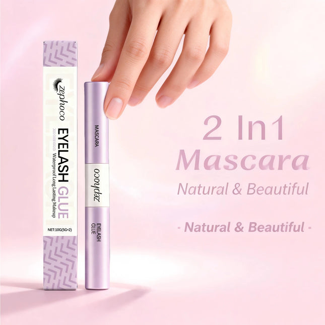 2 in 1 Mascara Waterproof Long-Lasting Makeup Eyelash Glue Smudge Proof Volumizing Curl Mascara Natural Eyelash Shaping Cosmetic