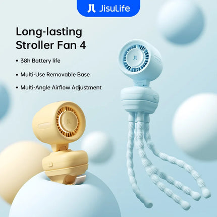 JISULIFE Mini Stroller Fan Portable Clip On Battery Operated with Night Light, 5 Speeds LED Display, Removable Flexible Stand