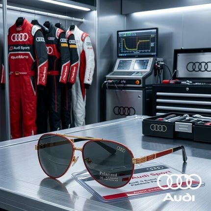 AUDI High Quality Sunglasses for Men Fashion Polarized Driving Eyewear Red Metal Frame Gold Pilot Sun Glasses Original Box