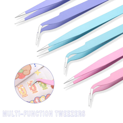 Colored Anti-Static Tweezers For Eyelash Extension Eyebrow Stainless Steel Set Beauty Precision Tweezers Makeup Kit Repair Tools