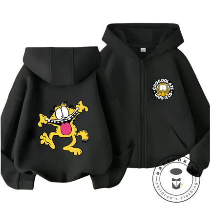 New Kids Zip Hooded Sweatshirt Garfield Trendy Kawaii Design For Boys Girls Autumn Winter Children Wear 3-14 Years