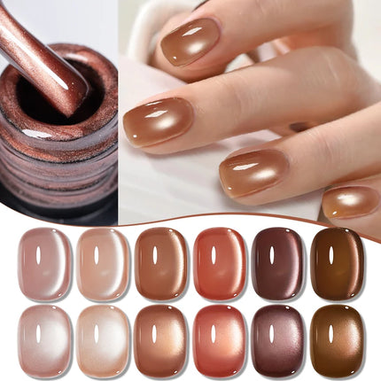 7.5ML Amber Moonlight Cat Magnetic Gel High Glossy Luxury Coffee Series Cat Eye Gel Soak Off UV Semi-Permanent Nail Art Varnish